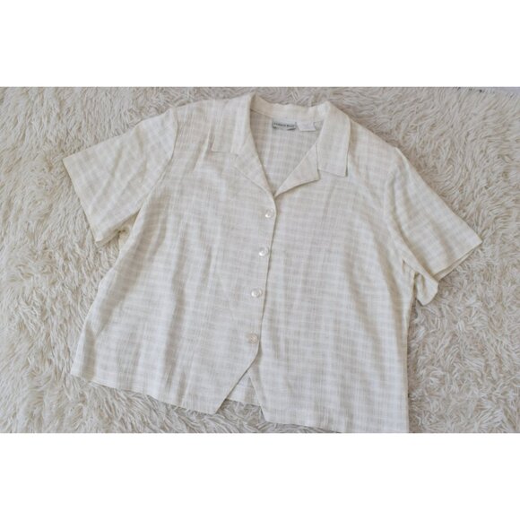 Plus Size Vintage 80s Plaid Rayon/Acetate/Flax Button Down Blouse Size 18/20 - Picture 6 of 10